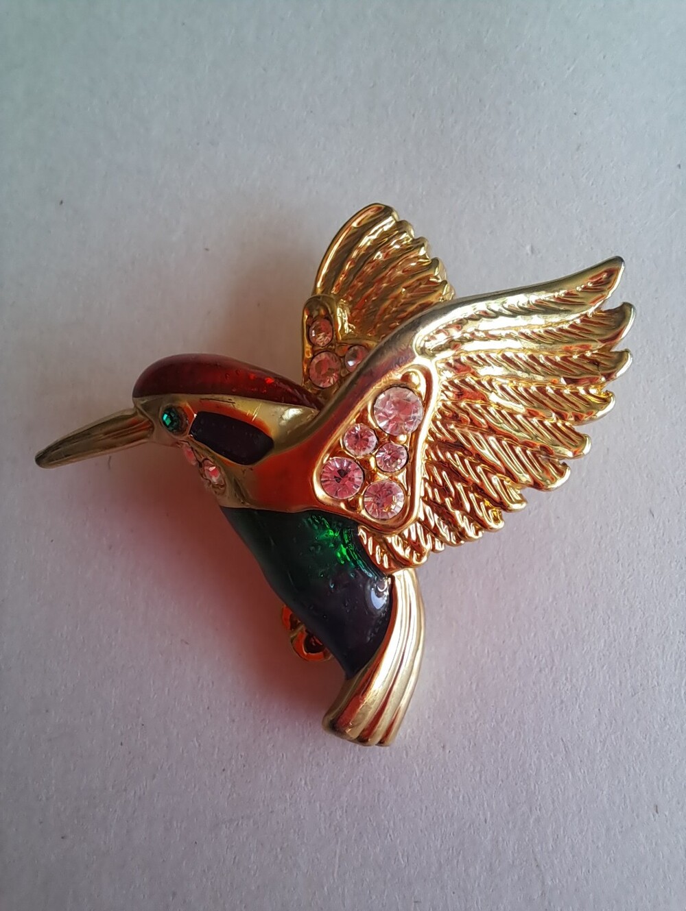 Vtg 70's Attwood & Sawyer Crystal & Enamel Hummingbird Brooch Pin
